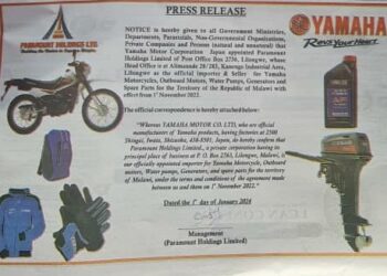 Yamaha Motors certifies Paramount Holdings Limited as local representative